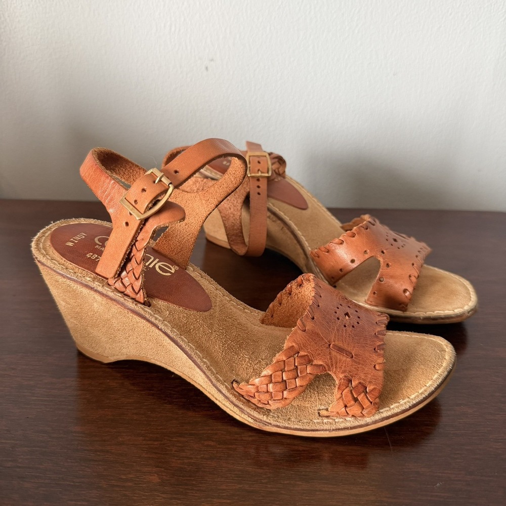 Vintage 70's Connie Boho Hippie Platform Wedge Sandals, Aztec Windy Leather Sz 6